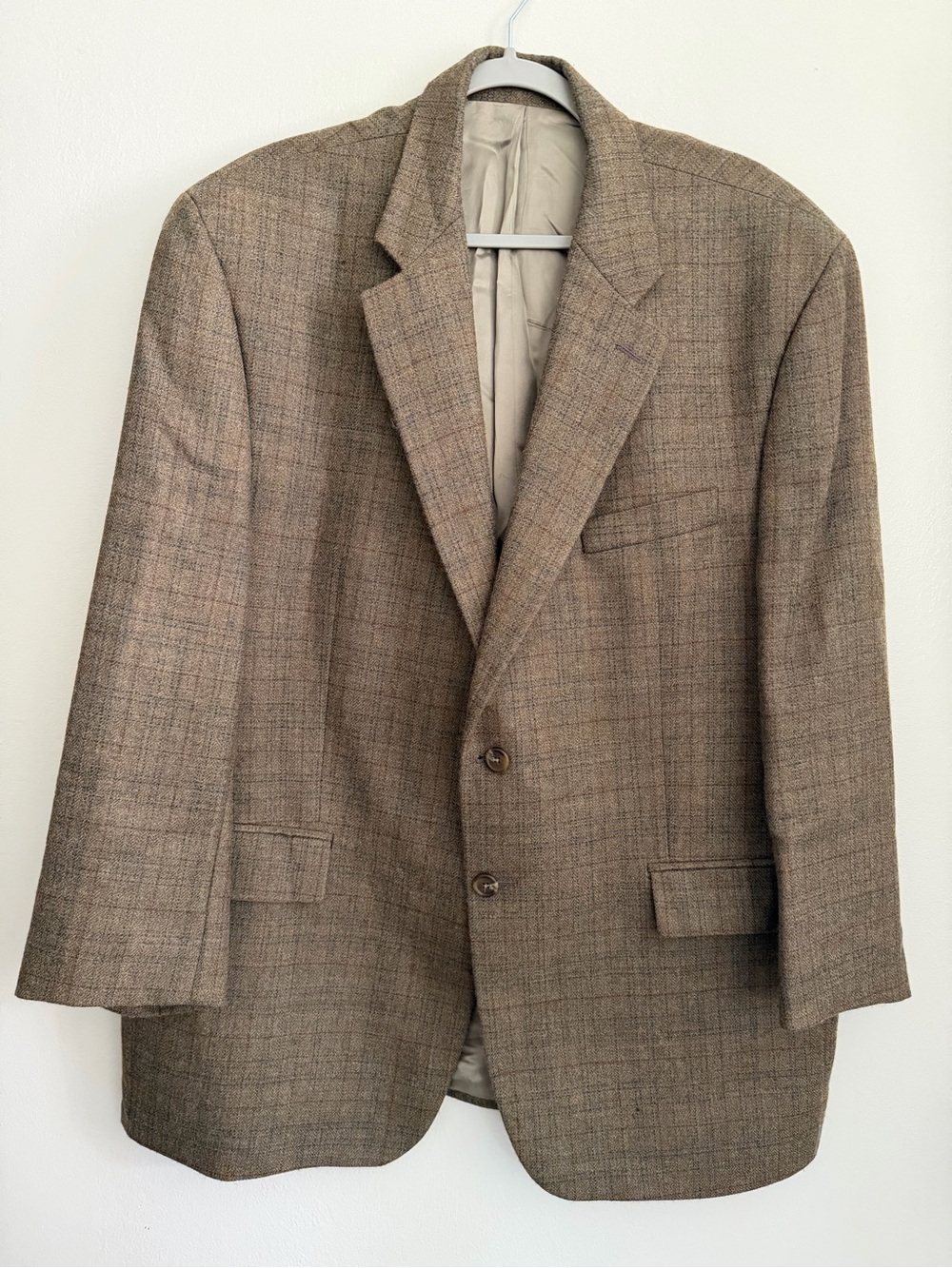 VTG CHAPS Ralph Lauren Lambs Wool Blazer / Suit Jacket -Men's Size 46R Tan Plaid
